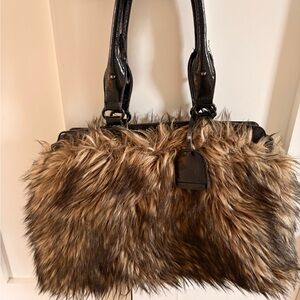 Elegant Faux Fur Shoulder Bag in Brown